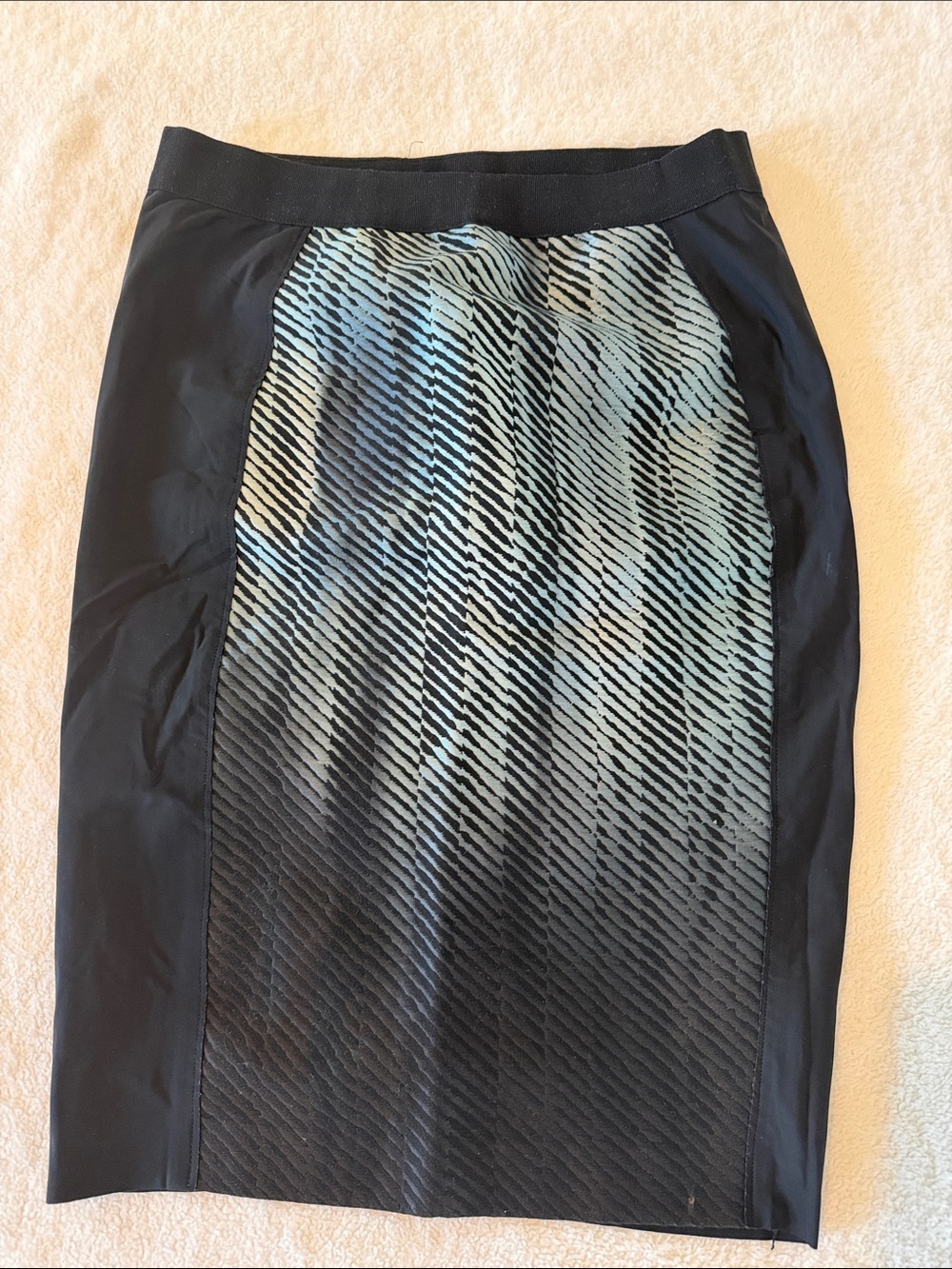 Elie Tahari Black Pencil Skirt with Teal Textured Front Panel